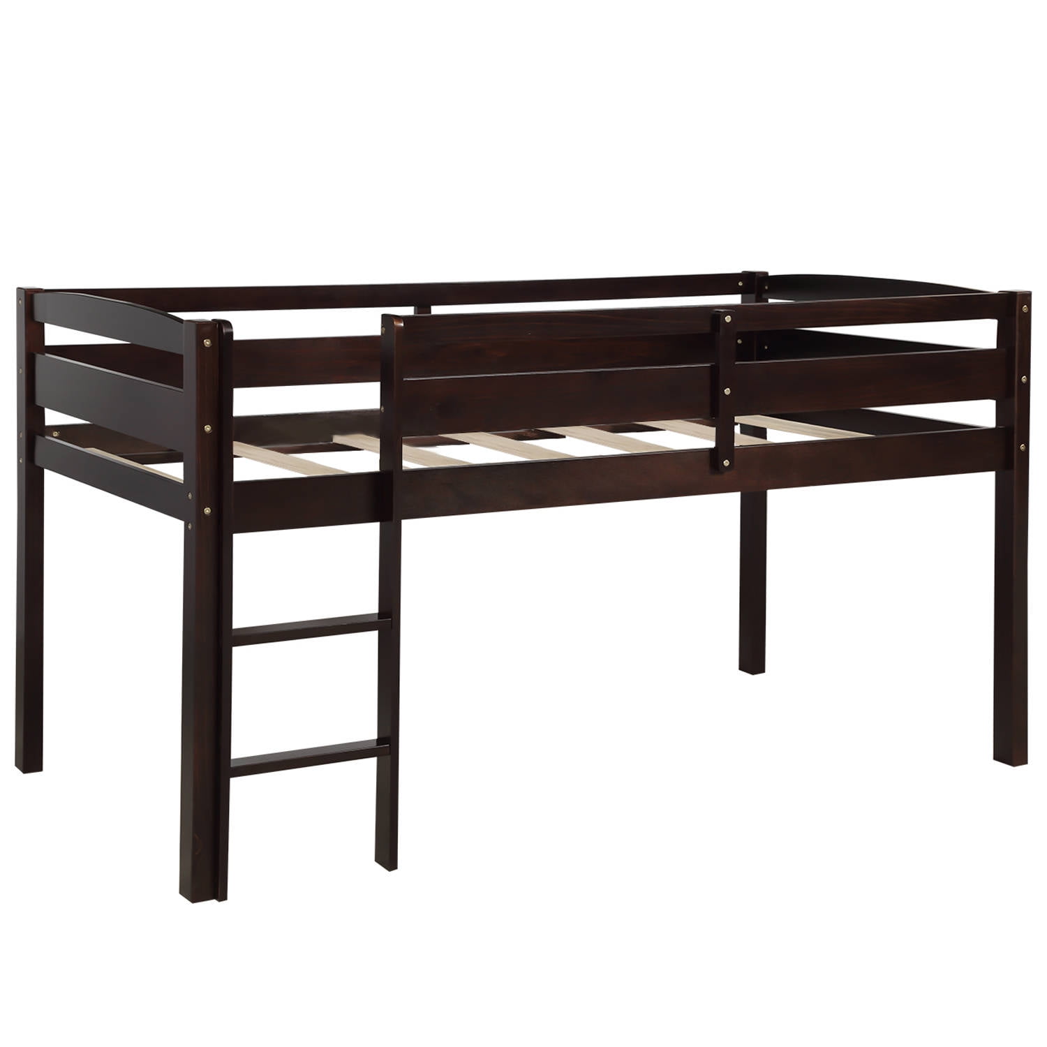 Euroco Wood Loft Bed with Ladder, Twin Size for Kids Teens, Espresso