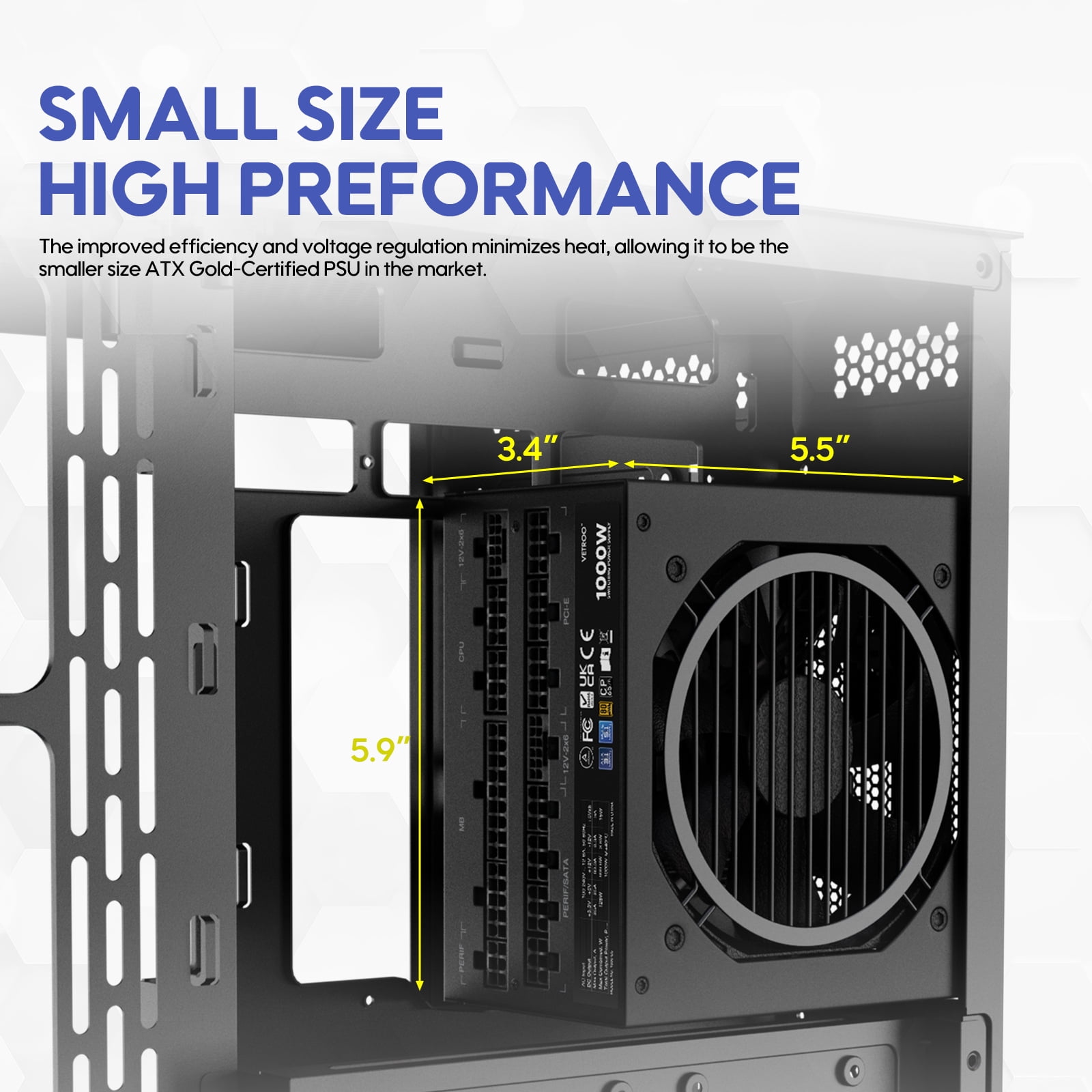Vetroo 1000W ATX Computer Power Supply with Dual PCIe 5.1, 80 Plus Gold, Full Modular
