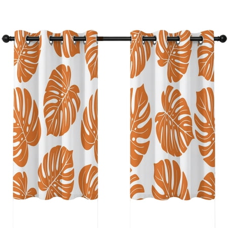 Orange Monstera Leaf Blackout Curtains 54 Inches Long Tropical Botanical Minimalist Modern Summer Thermal Insulated Room Darkening Drapes with Grommets for Living Room 42 W x 54 L 2 Panels