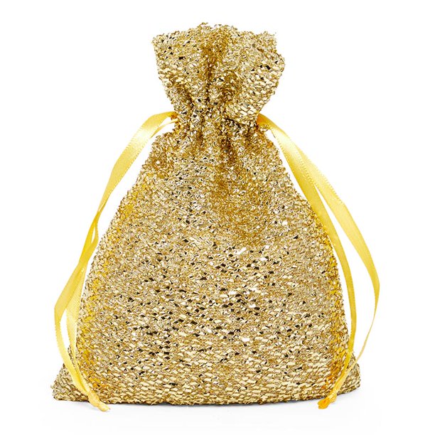 Gold Metallic Glitter Bags Quantity 12 Width 3" by Paper Mart
