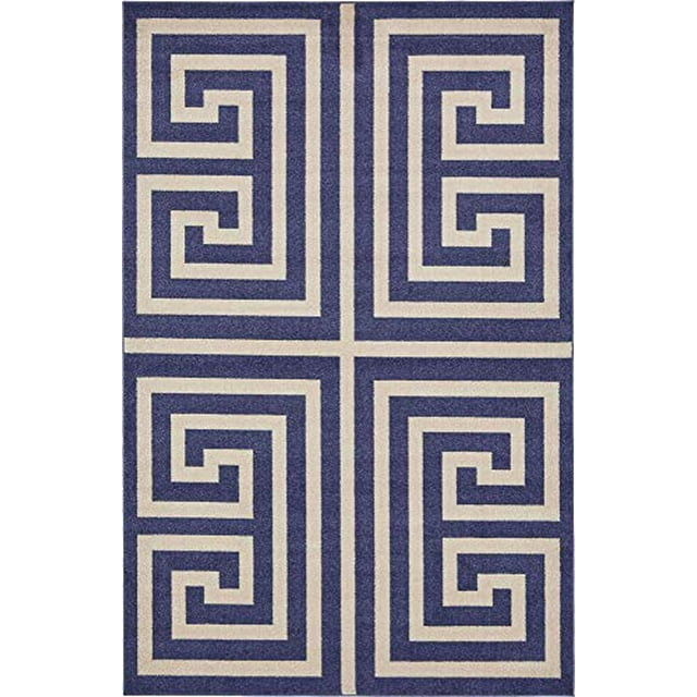 Unique Loom Athens Collection Classic Geometric Modern Border Design Area Rug, 6 x 9 ft, Navy Blue/Beige