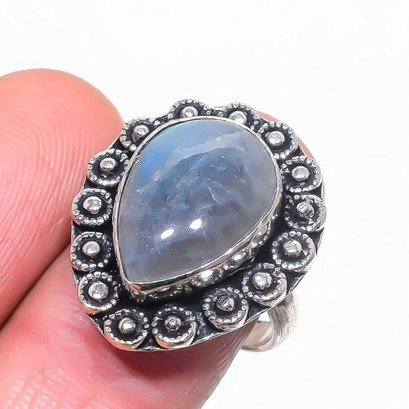 Natural Labradorite Gemstone 925 Sterling Silver Jewelry Ring Size 8