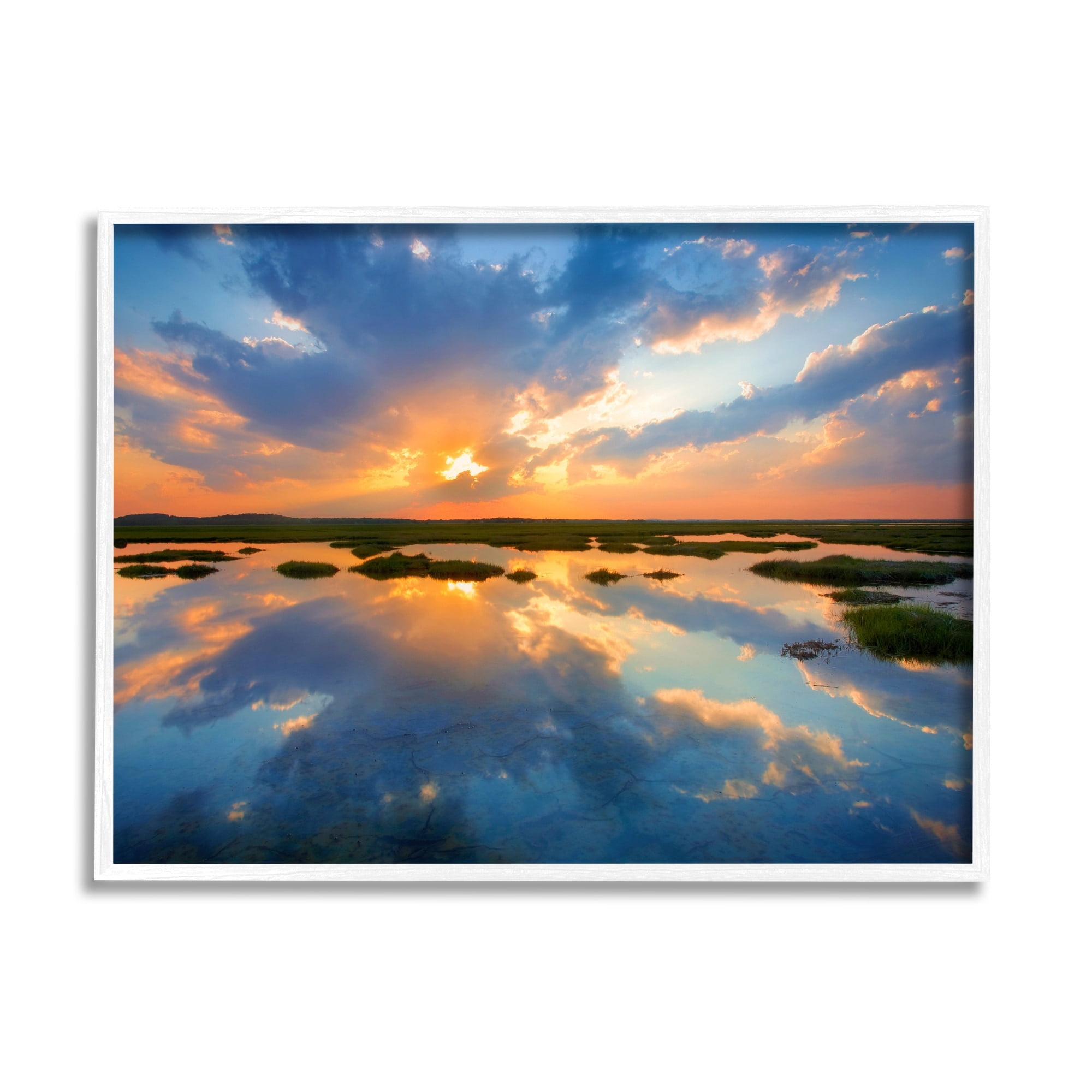 Stupell Industries Coastal Lagoon Pond Sublime Orange Blue Sunset Skies,20 x 16, Design by Patrick Zephyr