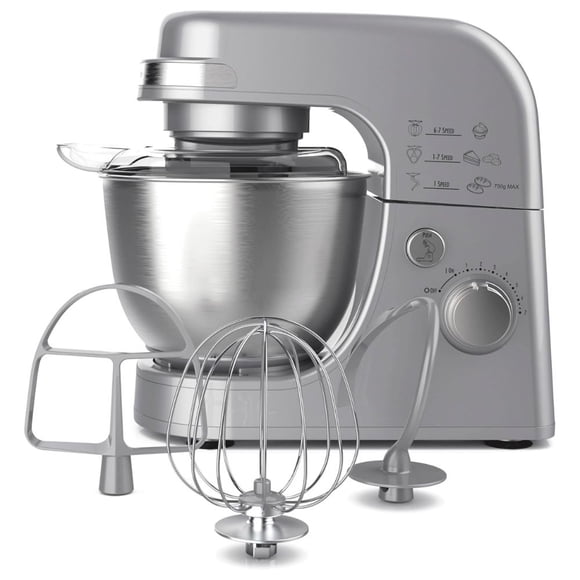 Batidora de Pie Hamilton Beach 7 Velocidades 4 Qt conTazón de Acero Inoxidable y Cabezal Abatible 300W Plateada