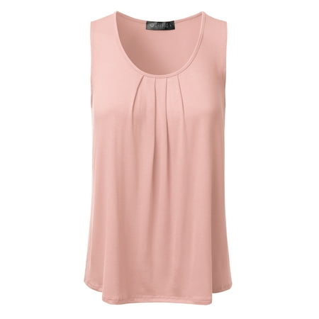 - Doublju Women's Basic Soft Pleated Scoop Neck Sleeveless Loose Fit Tank Top BABYPINK S
