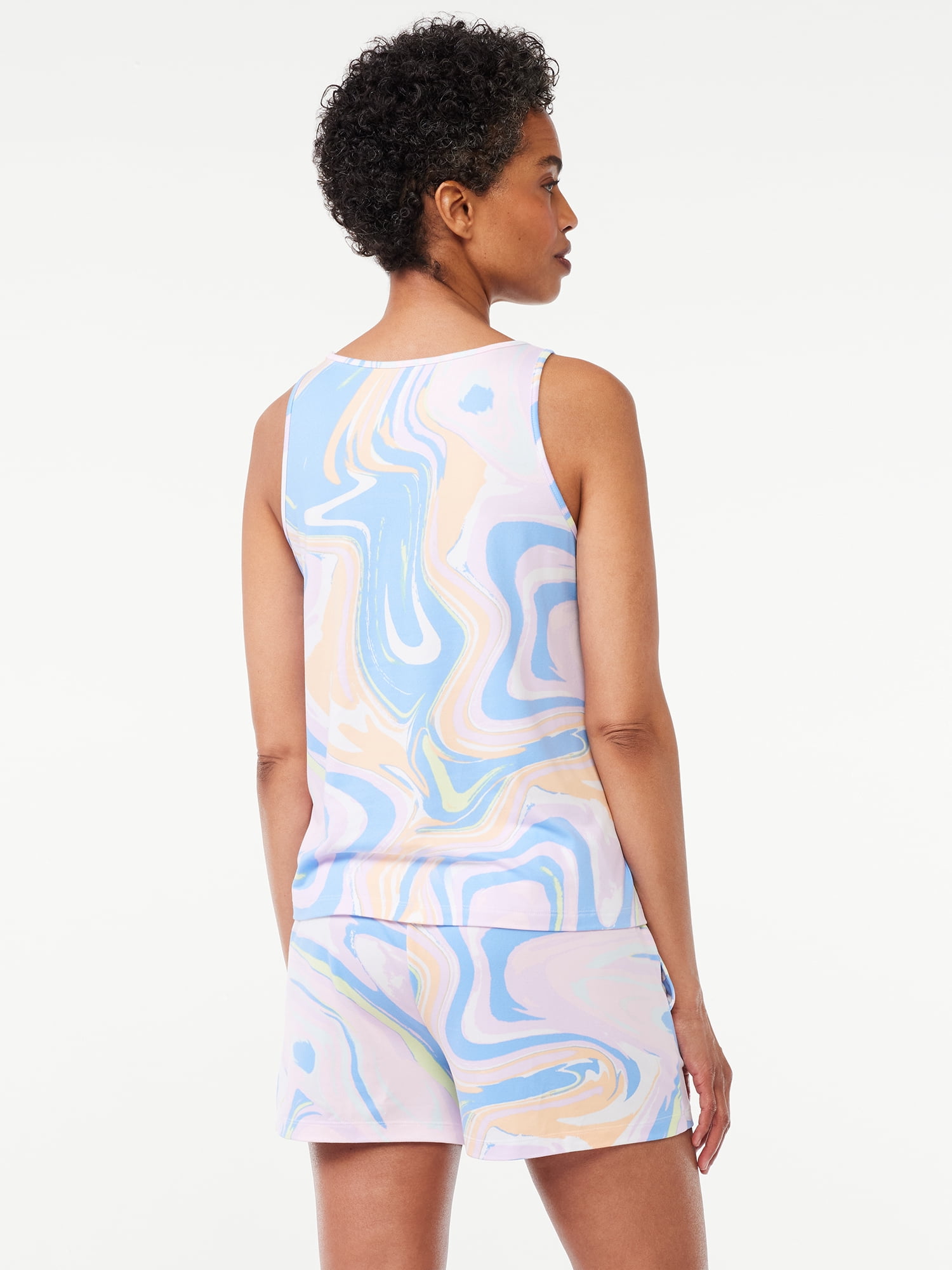 Joyspun Women's Print Tank Top and Shorts Pajama Set, 2-Piece, Sizes S to 3X