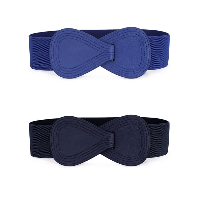Cinturones elásticos para mujer INSPIRE CHIC de 2 piezas con hebilla de bloqueo, cinturón elástico para vestido de 85 cm/33.5" en azul marino y azul