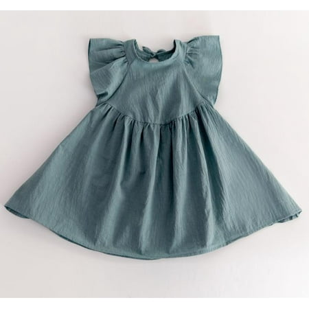 

wdehow Children s Dress Kid s Lace Up Breathable Solid Color Round Neck One Piece Skirt for Girls