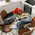 thumbnail image 2 of Abstract Marble Texture Round Fitted Table Cover Black Gold Crack Gradient Waterproof Table Cloth with Elastic Edge Wipeable Tablecloth for Picnic Camping Party Fits 45"-54" Diameter, 2 of 8
