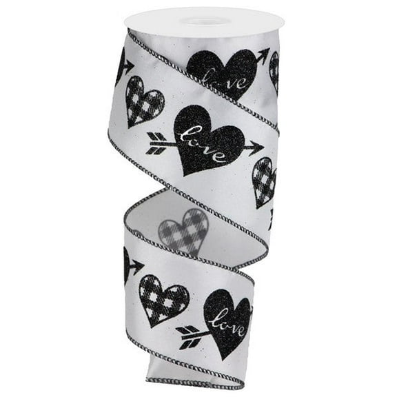 Craig Bachman, 2.5" Glitter Check Hearts Ribbon: Black/White (10 Yards) Valentine Ribbon HV627202