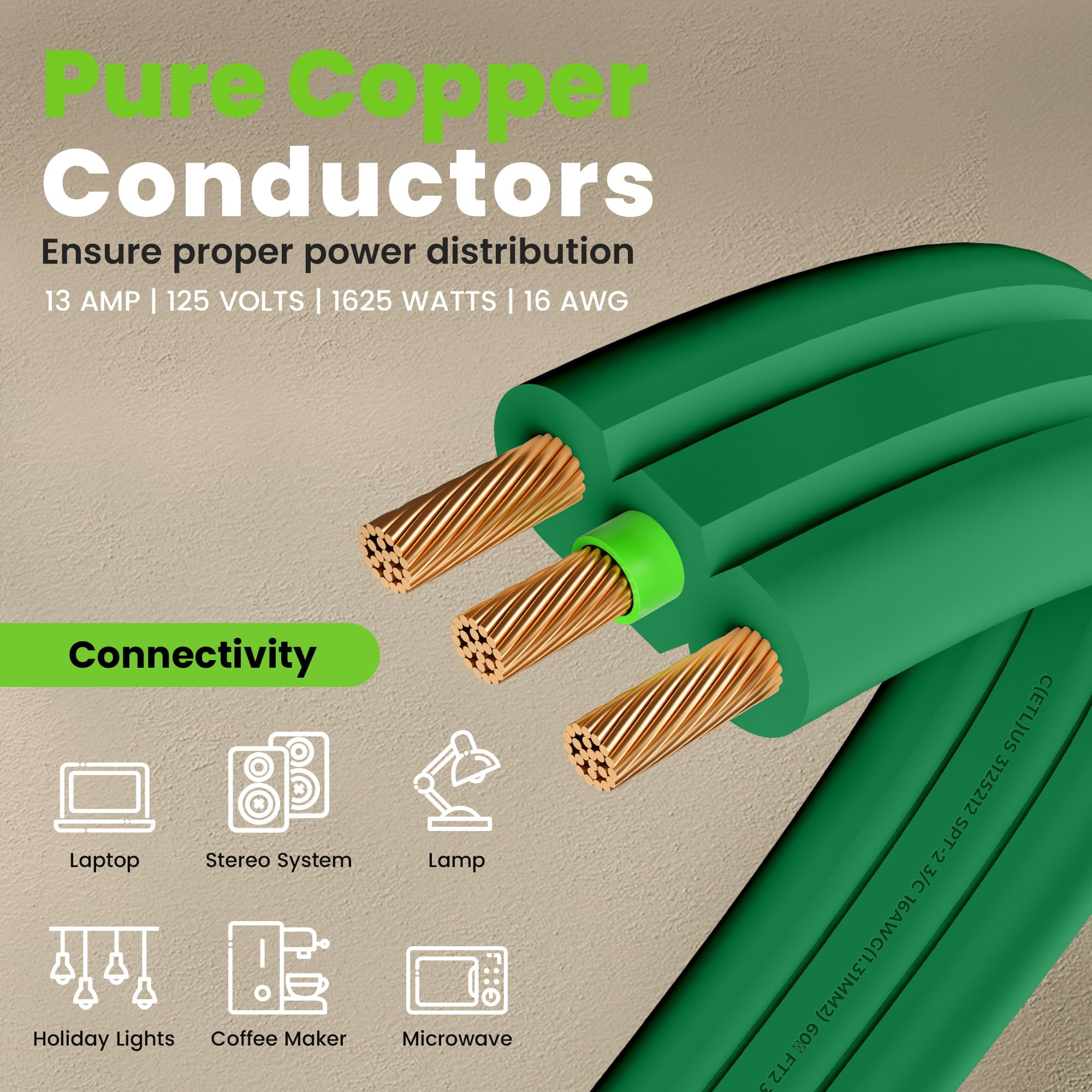 GEARit 360 Rotating Flat Plug Extension Cord with 3 Outlets (25ft, Green) 16AWG/13A 3 Prong Wire, Outlet Saver for Home Office Dorm Room Essentials, ETL Certified