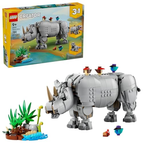 LEGO Wild Animals: Majestic Rhino with Birds, Ages 9+ - Gift for