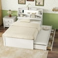 thumbnail image 3 of Harper & Bright Designs Full Size Wooden Platform Bed with Trundle and 3 Drawers Underneath, Wooden Bedframe with Headboard Storage and Built-in USB & LED Light, Gray, 3 of 10