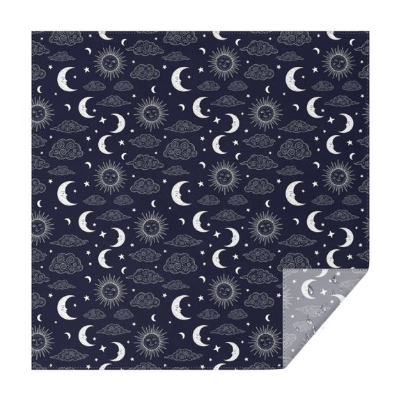 Dark Blue Sun Moon Cloud Pattern Square Tablecloth,Waterproof Square Table Cover,Wipeable Spillproof Washable Table Cover for Home Kitchen Party Decor 42"X42"(107x107cm)