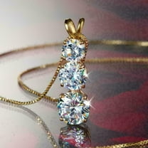 2Ct Round Cut Natural Moissanite Three Stone Women's Pendant in 14K Yellow Gold Plated