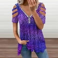 thumbnail image 2 of Animal Print Zebra Pink Purple Womens Summer V Neck Zipper Top Short Sleeve T Shirt Off Shoulder Top Casual Classy Loose Shirts, 2 of 7