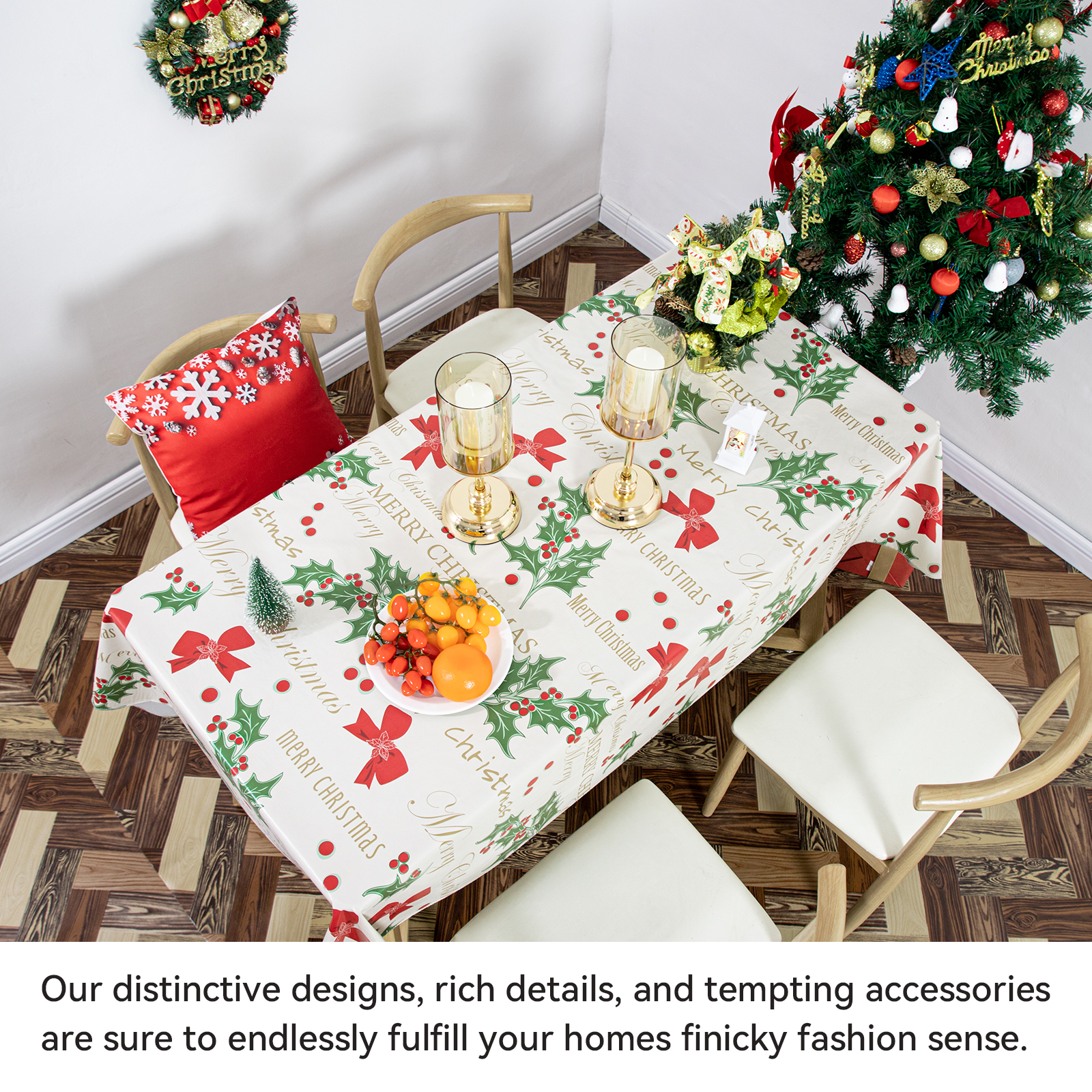 Ray Star 100% Waterproof Christmas PVC Tablecloth 60x84in, Vinyl Table Cloth Cover Oil Proof Spill Proof Wipeable Table Cloths with Flennal Backing