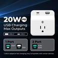 thumbnail image 4 of KMC Surge Protector Wall Tap, 3-Outlets, USB-C PD, USB-A Port, Wall Outlet Extender, White, 4 of 10