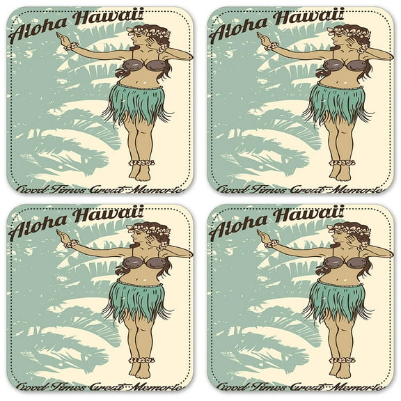 Vinyl Drink Coasters - Set of 4 - Aloha Hawaii