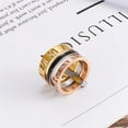 thumbnail image 3 of PAMTIER Women's Stainless Steel Roman Numerals 3 in 1 Ring Black Shell Inlay Rotatable Trinity Wedding Band Rose + Gold Size 9.75, 3 of 5