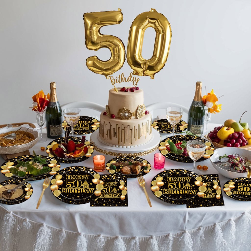 96Pcs 50th/1975 Birthday Party Set Plates, Napkins, Forks for 24
