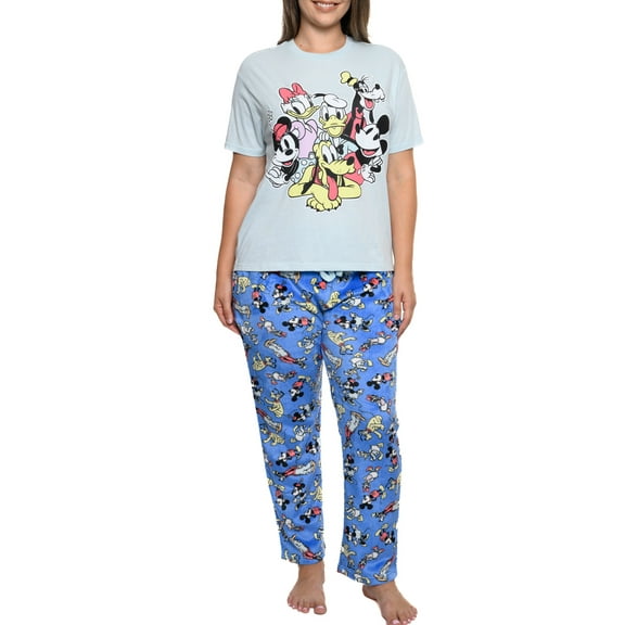 Women's Mickey Mouse & Friends T-Shirt & Plush Pants Pajama Set (Size 1X)