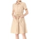 thumbnail image 1 of Vestido mini de mujer Inspire Chic con ajuste y vuelo, cuello, bolsillos y cintura elástica en color beige, 1 of 8