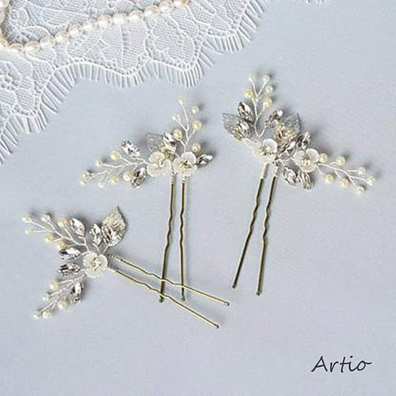 Bride Wedding Flower Hair Pins Silver Bridal Hair Accessories Pearl Hair Piece for Women and Girls 3PCS HP035