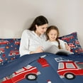 thumbnail image 4 of jejeloiu Fire Truck 7-Piece Twin Bedding Sets,Firefighter Theme Bedding Comforter Set,Deepblue Red Sheet Sets For Boys Kids,Luxury Bedroom Decor Reversible, 4 of 8