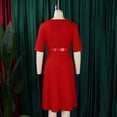 thumbnail image 5 of AURA Plus Size A Line Midi Dress Solid Color Round Neck Three Quarter Sleeve With Belt S XXXL, 5 of 7