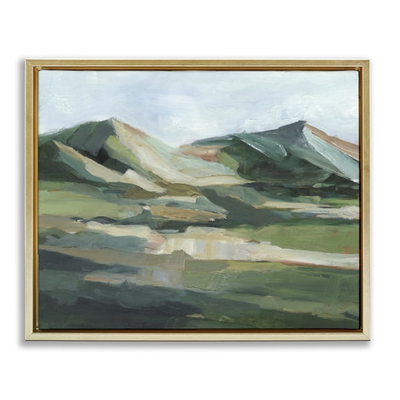 Stupell Industries Rustic Lodge Brushed Mountain Peaks Gold Floating Frame Canvas Art, 21 x 17, by Ethan Harper