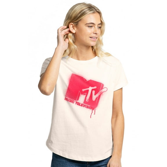 MTV Over Spray Women's Graphic T-Shirt Rolled Sleeve Tee