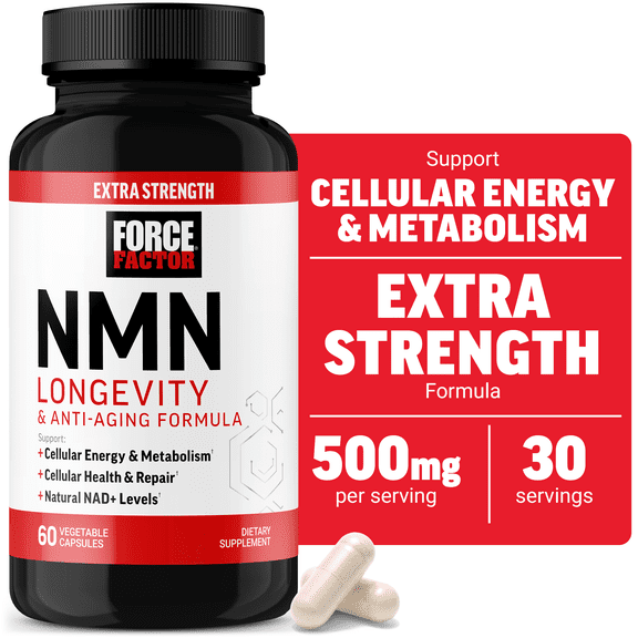 Force Factor NMN Longevity Capsules, 500mg NMN Extra Strength, Precursor to Boost NAD  Levels for Cellular Energy, Metabolism & Healthy Aging Support, 60 Capsules