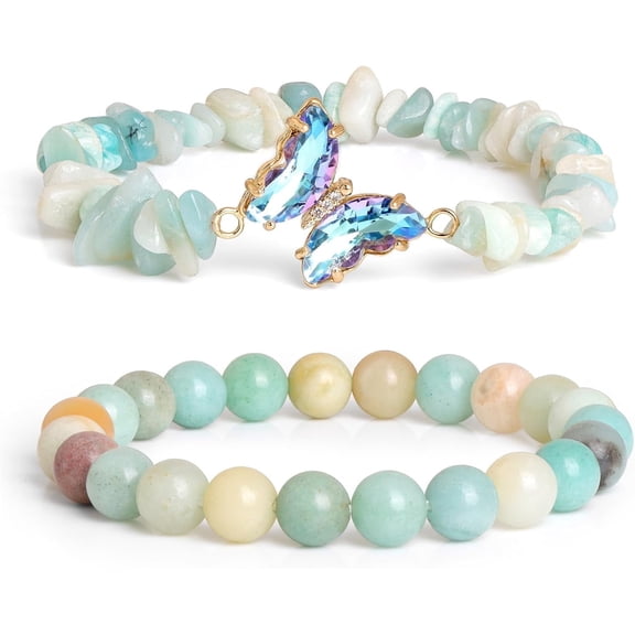NICKSUN Amethyst Bracelet For Women Anxiety Amethyst Beaded Bracelets Butterfly Charms Healing Stone Layered Bracelet Gifts For Women