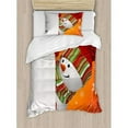 thumbnail image 3 of Christmas Duvet Cover Set Queen Size, Cute Snowman with Mittens and Hat and Scarf New Year Celebration Festive Design, Decorative 3 Piece Bedding Set with 2 Pillow Shams, White Orange, by Ambesonne, 3 of 3