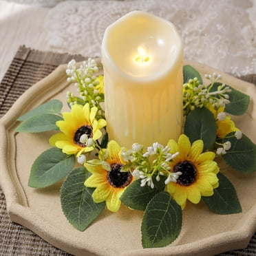 Retro Sunflower Spring Candle Wreaths - Candle Rings With Iron Bee Honeycomb Pip Leaf Pillar Candle Wreaths Holiday Kitchen Home Table Centerpiece Indoor Ou