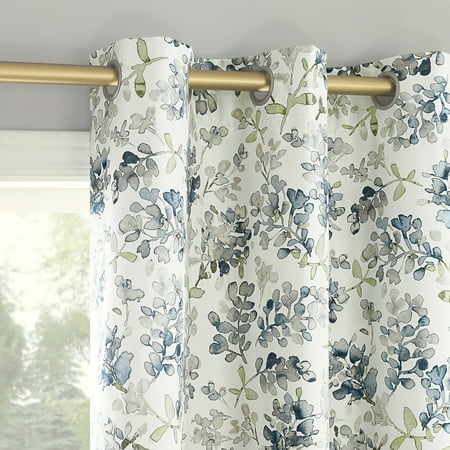 Sun Zero 2-Pack Arlo Textured Thermal Insulated Grommet Curtain Panel Pair Blue/Floral 40 W x 84 L