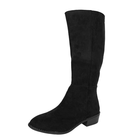 Xfvqtps Knee High Boots for Women Zipper Back Block Low Heel Suede Tall Boots