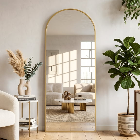 Antok Arched Full Length Mirror 71"x26.1", Standing Floor Mirror with Gold Frame, Durable Anti-Shatter Glass, Freestanding/Wall Mountable for Bedroom, Living Room, Dressing Room