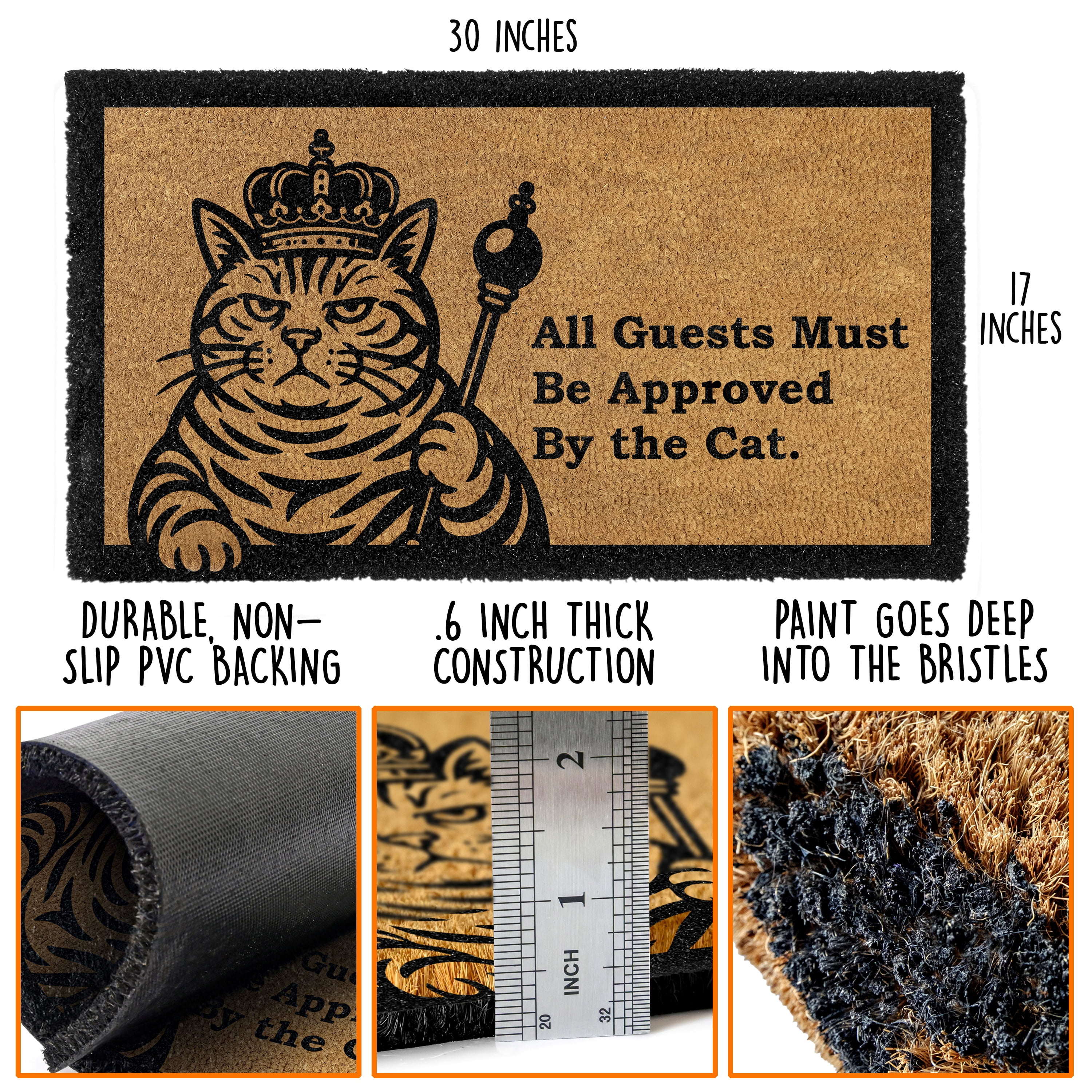 MAINEVENT Cat Approved Coir Doormat 30x17 Inch, Funny Outdoor Welcome Mat for Outside