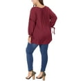 thumbnail image 4 of Agnes Orinda Women's Plus Size Mother's Day Valentines Day 3/4 Sleeves Tie Neck Hollow Out Tunic Peasant Spring Fall Blouse 3X Burgundy, 4 of 9