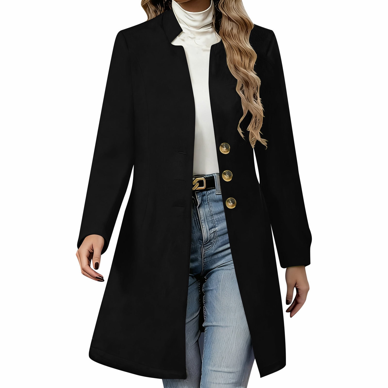 Women's Winter Wool Blend Camel Mid-Long Coat Casual Single-Breasted Lapel Jacket Outwear With Pockets