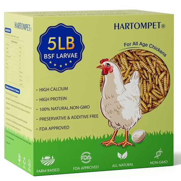 HARTOMPET 5LB Dried Black Soldier Fly Larvae,Non-GMO & Nutrient-Packed Chicken Feed, Rich in Calcium