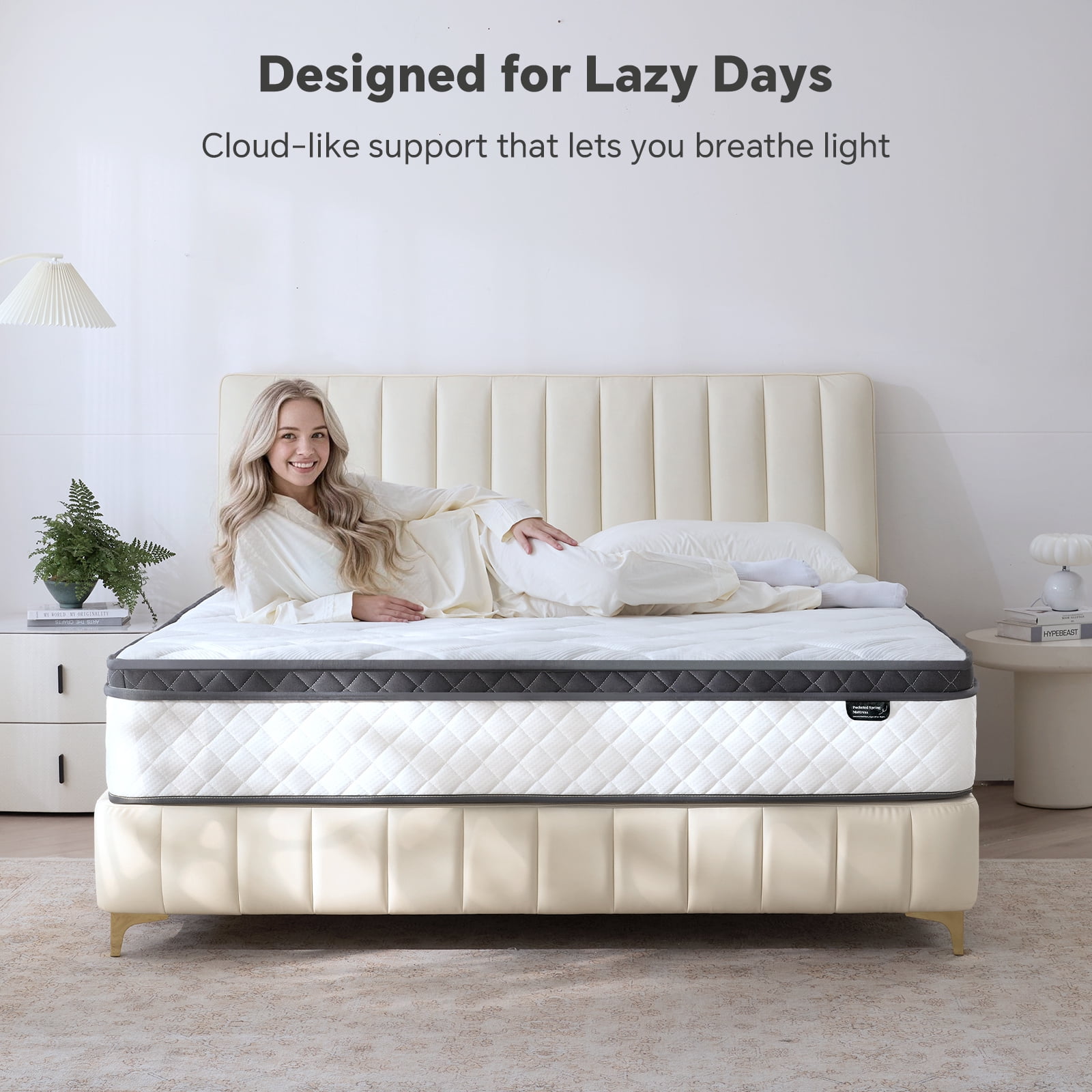 Bezzze 12 inch Queen Size Mattress, Hybrid Mattress in a Box, Individually Pocket Springs & Breathable Memory Foam, Medium Firm, CertiPUR-US Certified