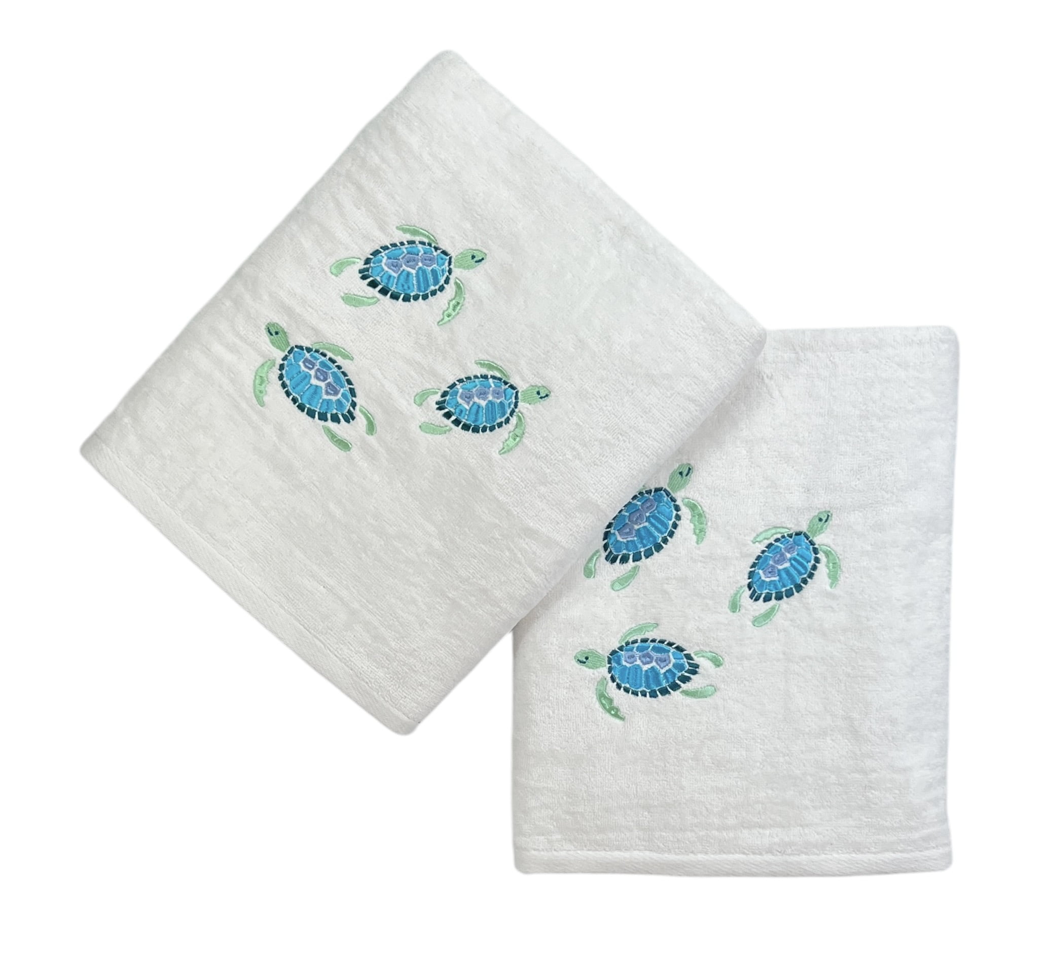 Serafina Home Turtle Bath Towels: Summer Nautical Soft Absorbent Guest Sea Turtle Decor: Aqua Blue Turquoise Embroidery Design, 2 Piece 27" x 54"Inches