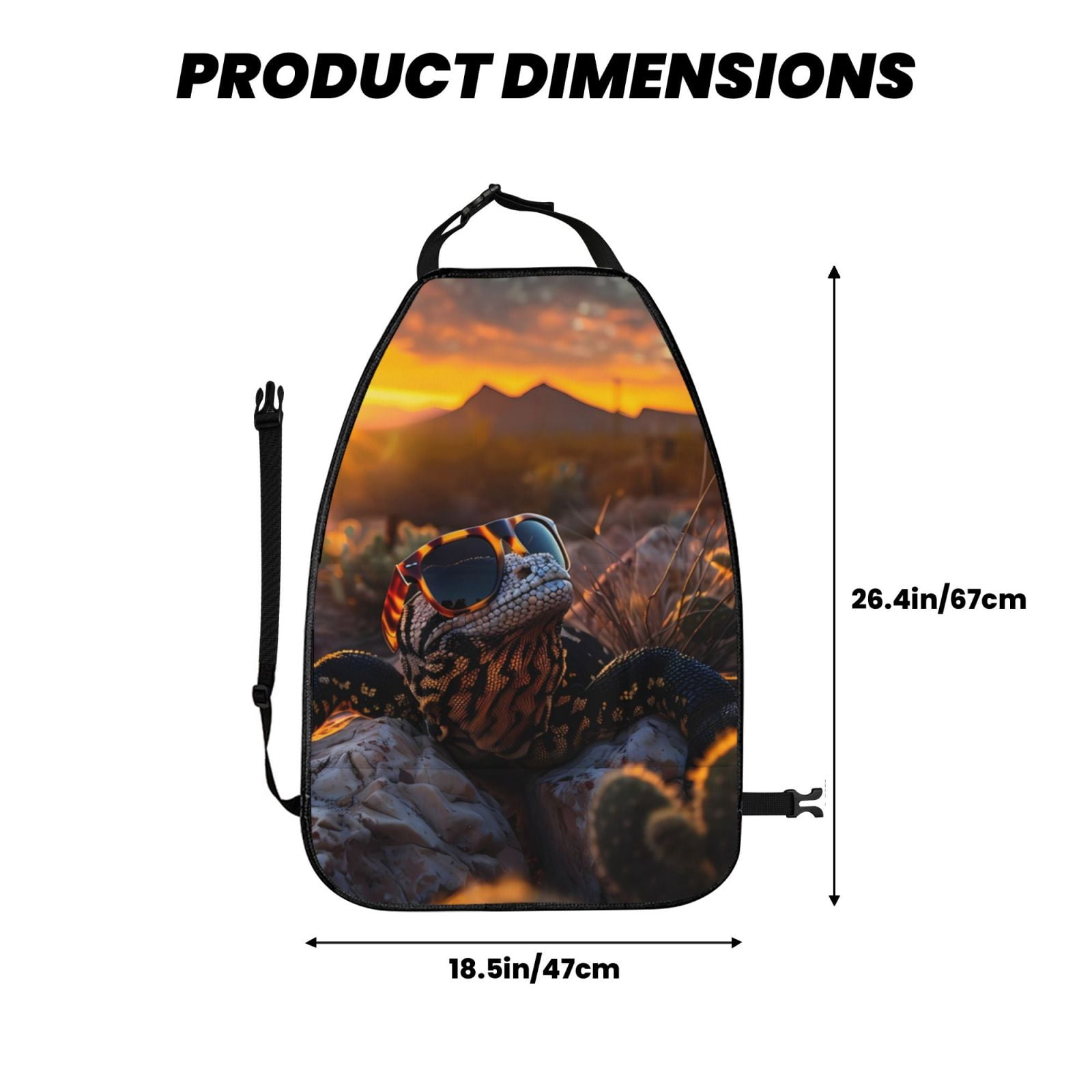 Kdxio Lizard With Sunglasses Sunset Print 2 Pack Car Kick Mat Seat Cover Back Protector Mat with Pockets for Organizer Backseat Protector and Storage Anti Kick Pad for Vehicles