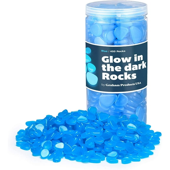 Graham Products Blue Glow in The Dark Rocks 450 Count for Gardens or Fish Tanks, Aquarium Rocks, Terrarium Rocks, Glow in the Dark Pebbles