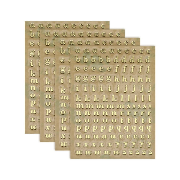 4 Sheets Letter Stickers 0.12" 3D Mini Letter Stickers Alloy Self Adhesive Alphabet Stickers (Gold, Lowercase)