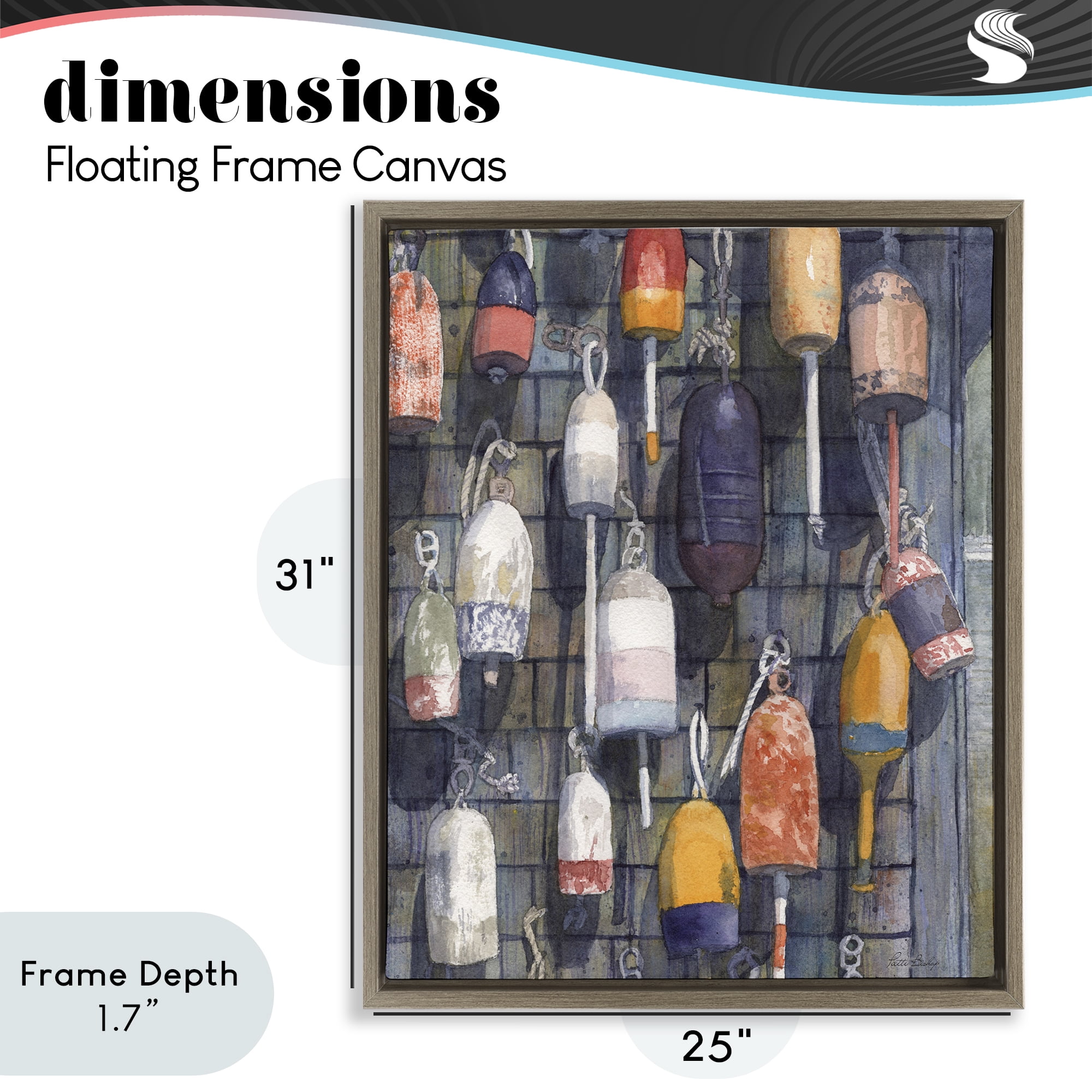 Stupell Industries Watercolor Hanging Buoys Brown Framed Floater Canvas Wall Art, design by Patti Bishop
