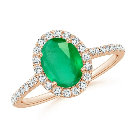 ANGARA Natural Prong-Set Oval 1.1 ct Emerald Halo Ring with Diamonds in 14K Rose Gold for Women (Size-8x6mm) | May Birthstone, Birthday, Anniversary, Jewelry Gift for Women | Natural Emerald Ring